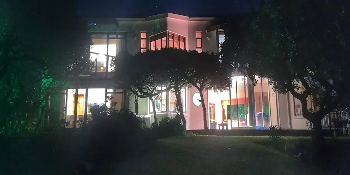 Aquarius holiday villa illuminated in the evening